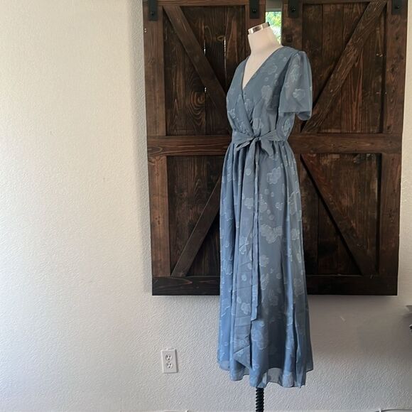 NWT Simplee Short Sleeve Wrap Maxi Dress V Neck Burnout Floral Formal Dress - Picture 5 of 14